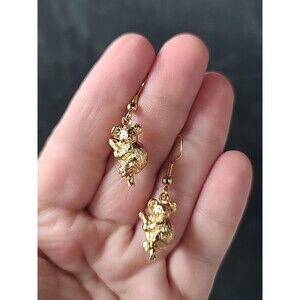 Koala Shaped Gold Tone Metal Dangling Pierced Earrings Costume Jewelry